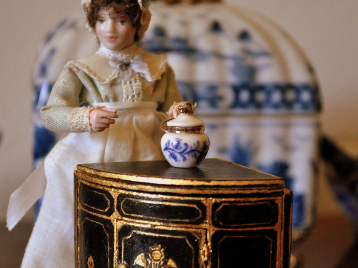 Blue & White Hand Painted Biscuit Barrel by Elmarie Wood-Callander