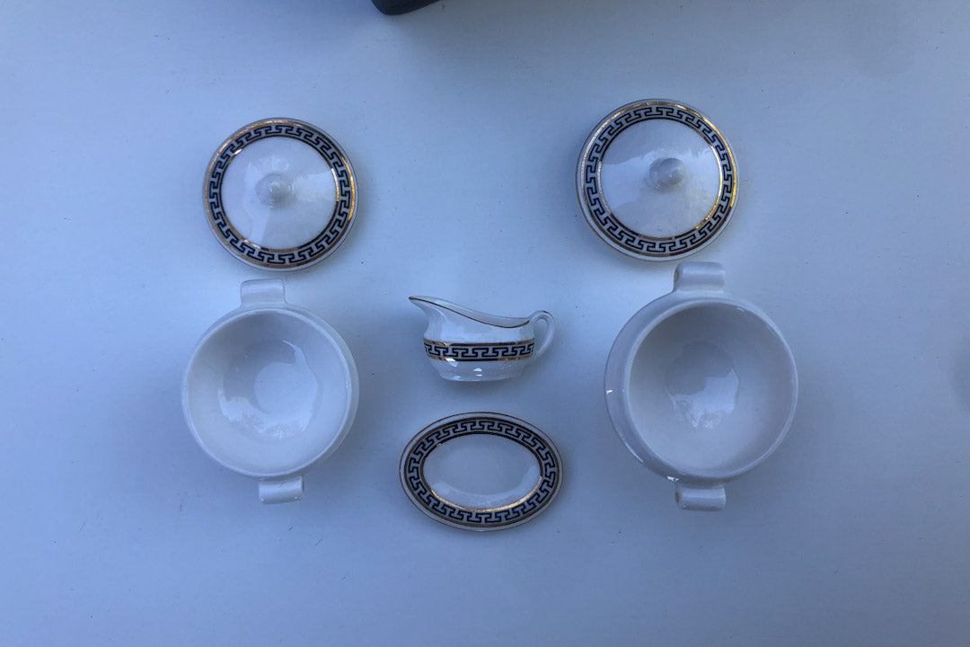 ESTATE TREASURE: Greek Key Design Dinner Service Set for Four Place Settings by Stokesay Ware