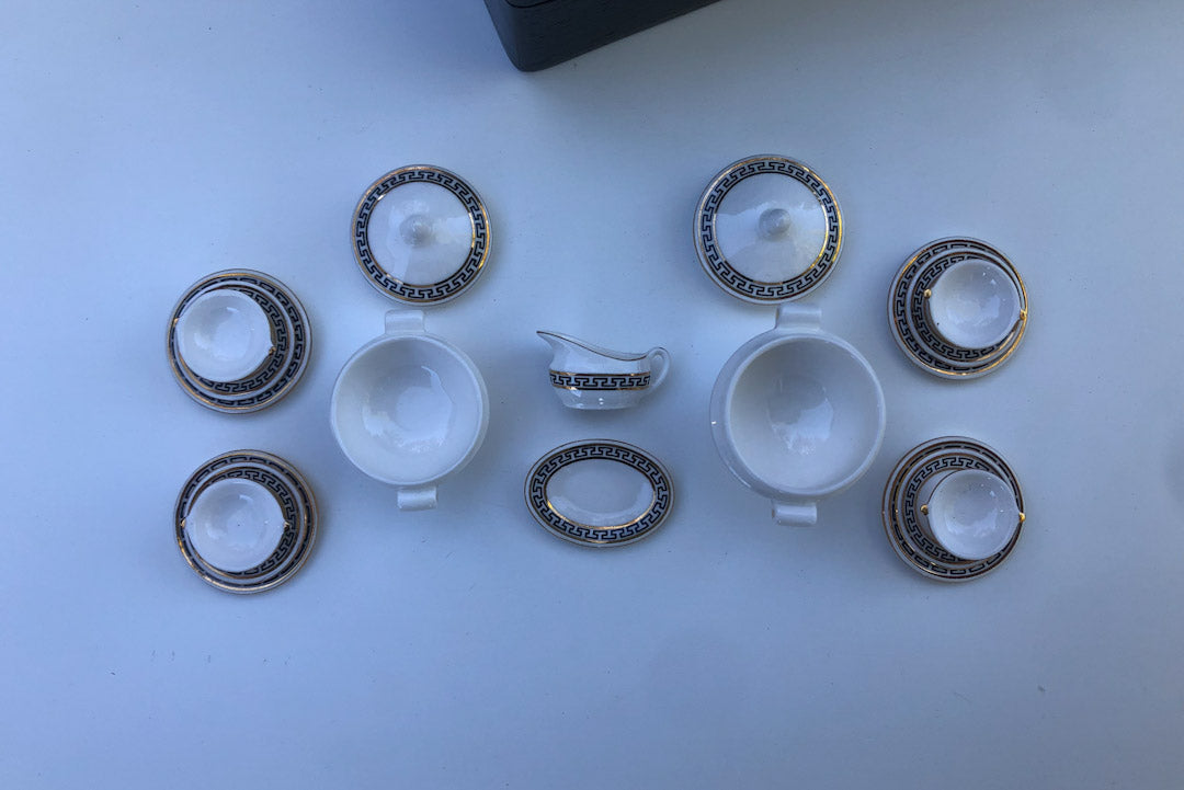 ESTATE TREASURE: Greek Key Design Dinner Service Set for Four Place Settings by Stokesay Ware