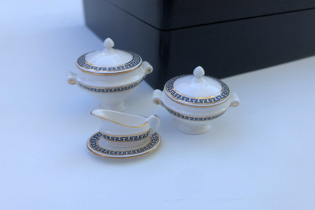 ESTATE TREASURE: Greek Key Design Dinner Service Set for Four Place Settings by Stokesay Ware