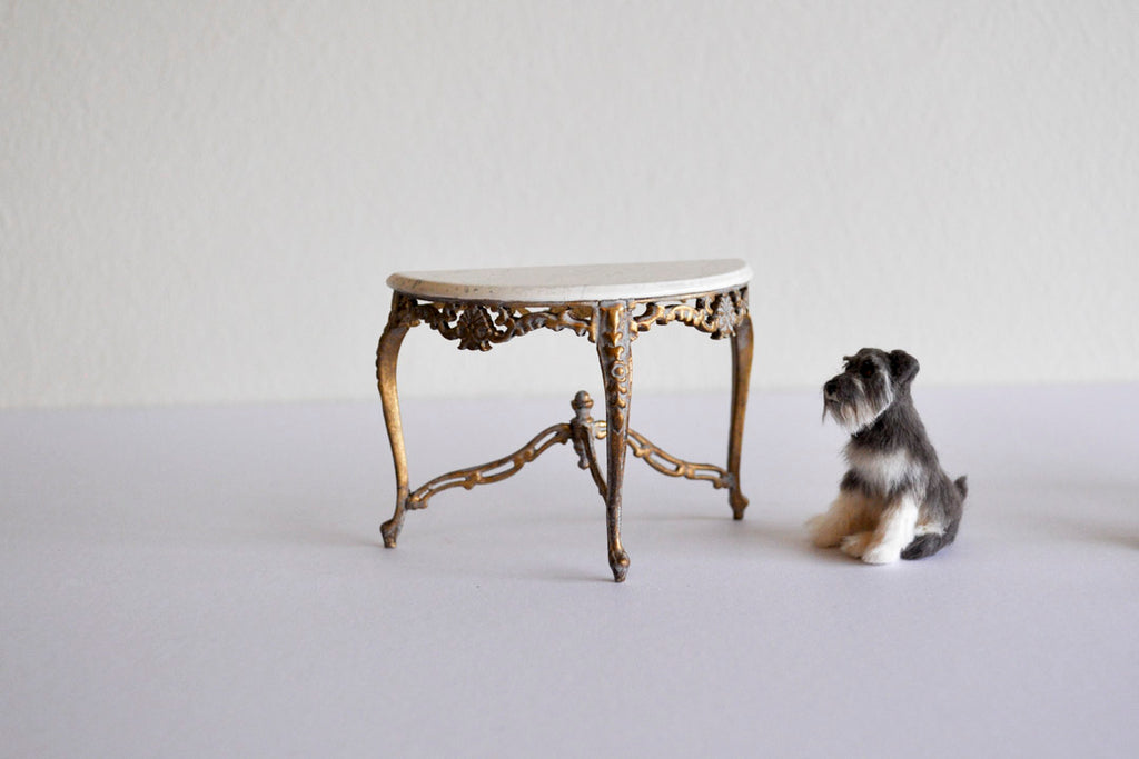 ESTATE TREASURE: Bespaq Faux Marble Side Table with Gilded Legs