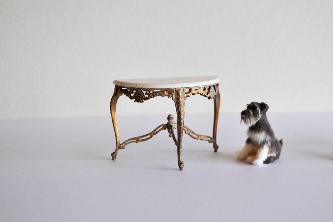 ESTATE TREASURE: Bespaq Faux Marble Side Table with Gilded Legs