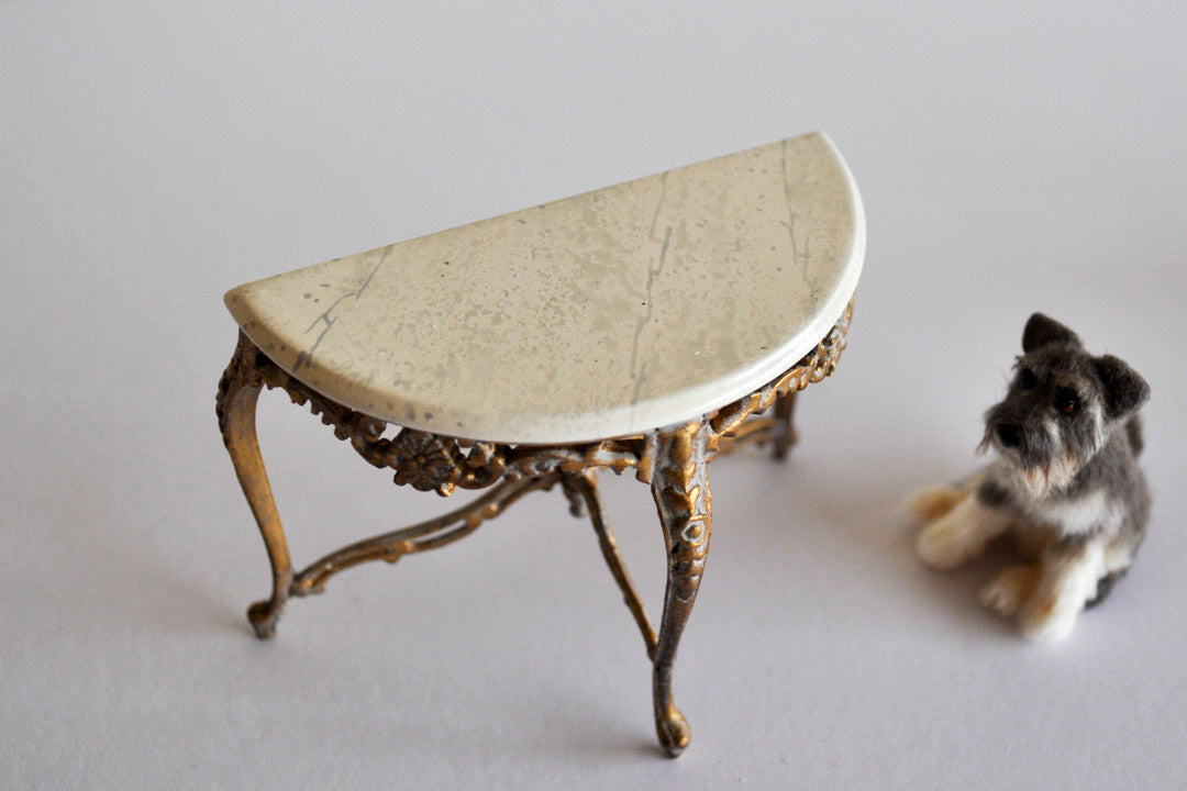 ESTATE TREASURE: Bespaq Faux Marble Side Table with Gilded Legs