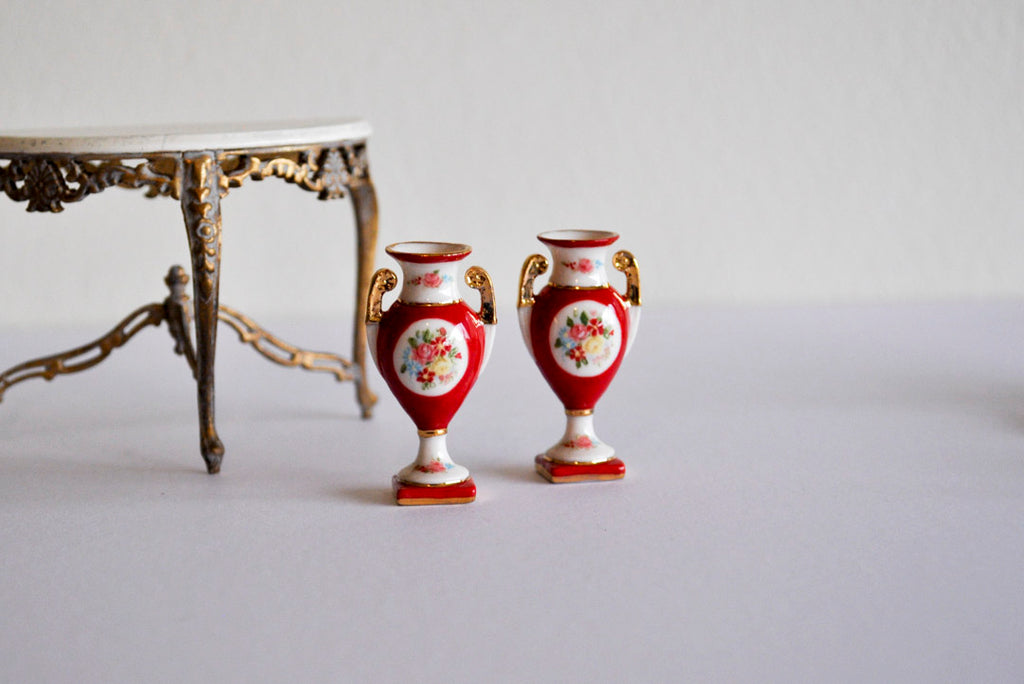 ESTATE TREASURE: Porcelain Set of Two Floral Urns by Elmarie Wood-Callander
