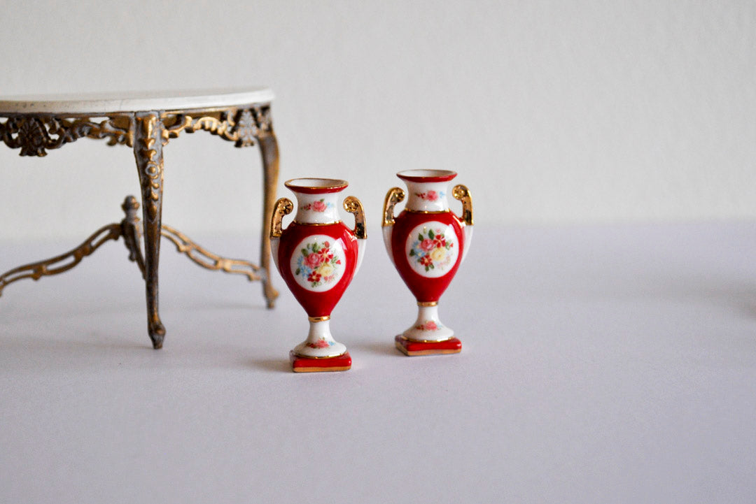 ESTATE TREASURE: Porcelain Set of Two Floral Urns by Elmarie Wood-Callander