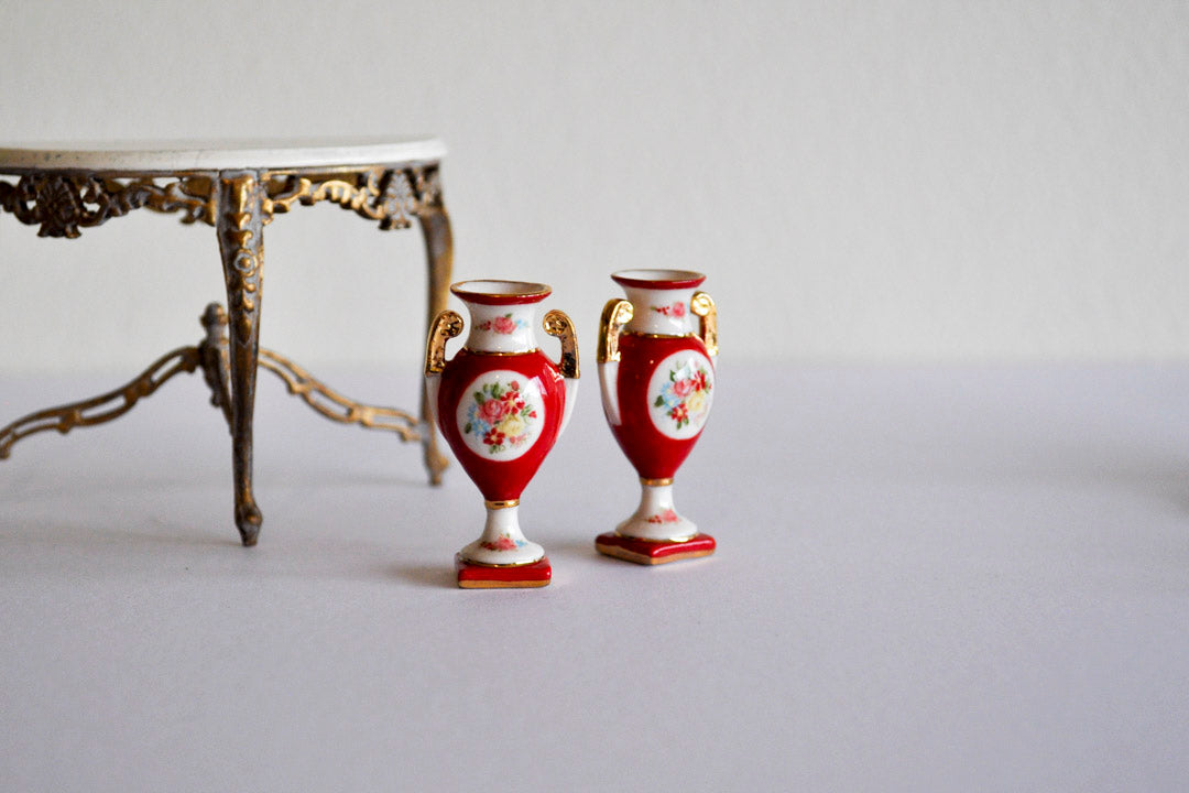 ESTATE TREASURE: Porcelain Set of Two Floral Urns by Elmarie Wood-Callander