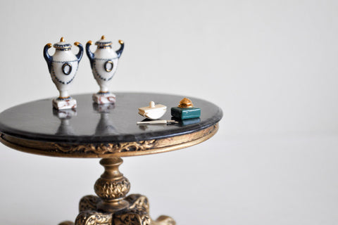 ESTATE TREASURE: Porcelain Inkwell Desk Set by Ron Benson