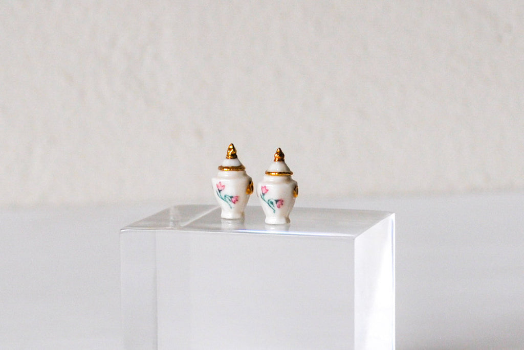 ESTATE TREASURE: Porcelain Set of Two Petit Urns by Ron Benson