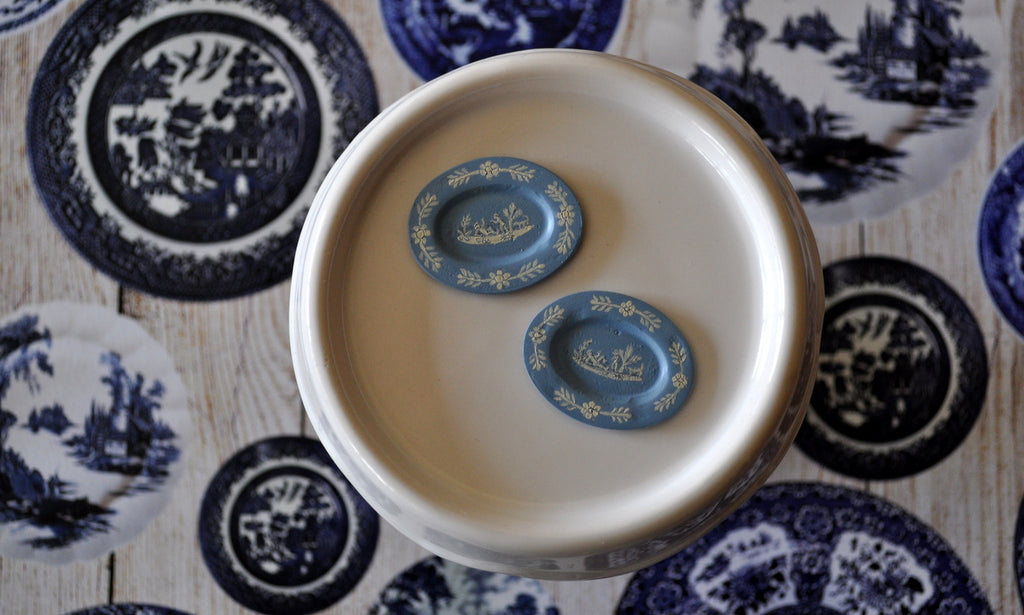 Blue & White Hand Painted Set of Two Wedgwood Plates #1 by Pam Jones