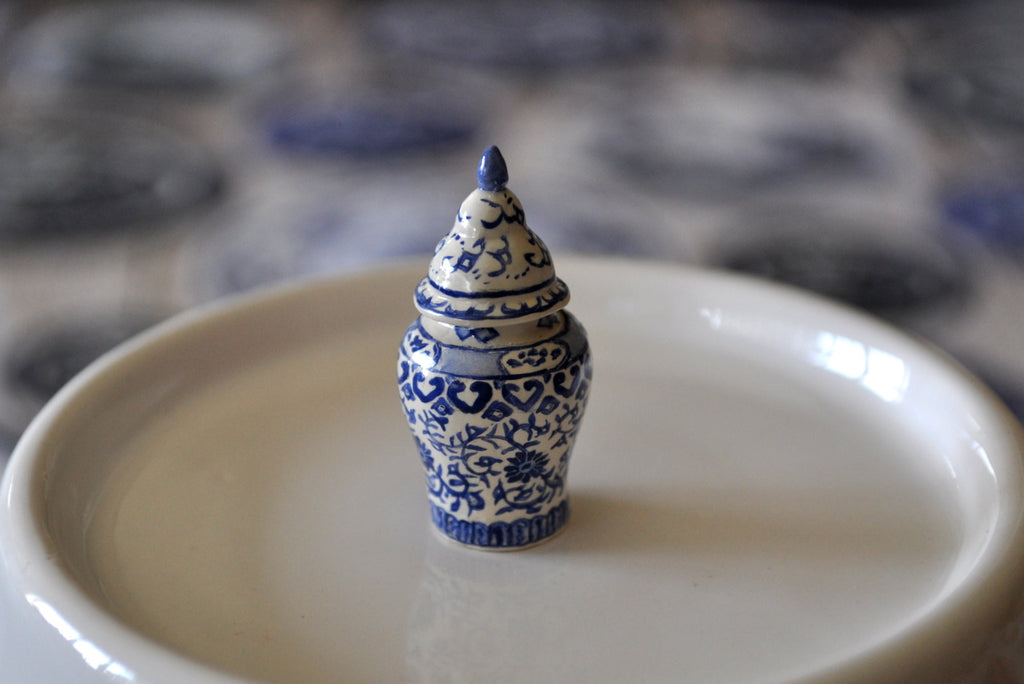 Blue & White Hand Painted Ginger Jar by Pam Jones