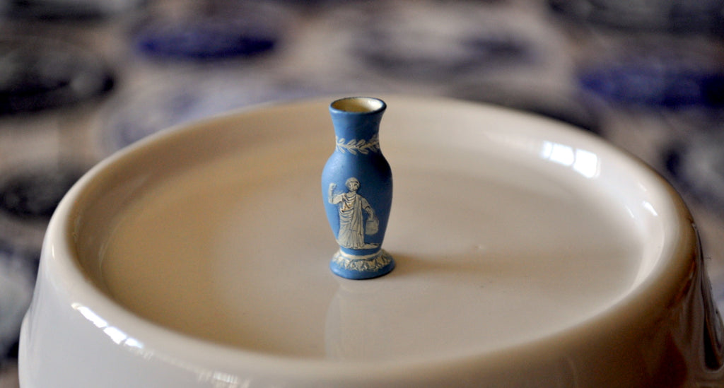 Blue & White Hand Painted Wedgwood Bud Vase by Pam Jones