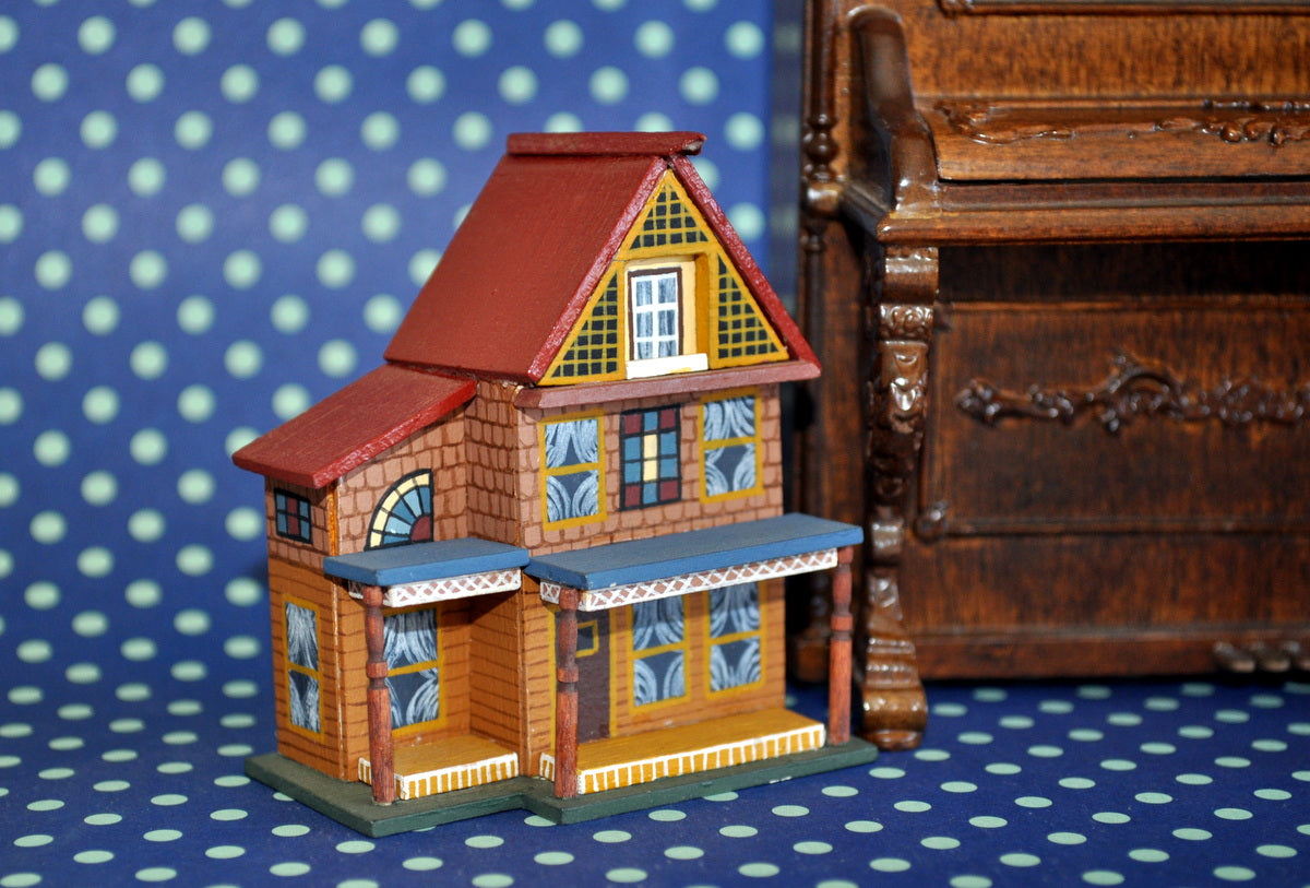 ESTATE TREASURE: Hand Painted Little Dollhouse with Wallpapered Rooms