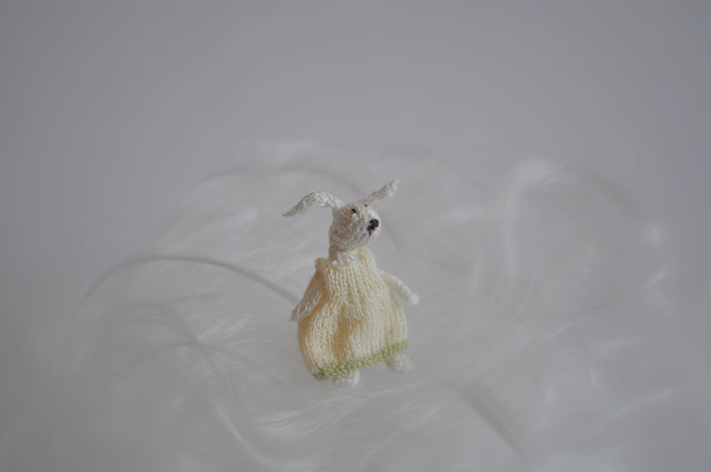 Little Fashion Bunny Girl Dressed in a Green & Cream Dress by Jenny Tomkins