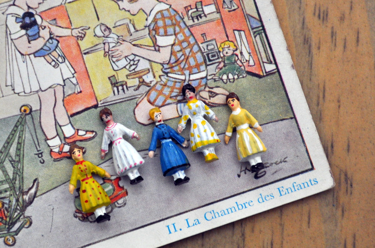 ESTATE TREASURE: Set of Five Tiny Hand-painted Dolls