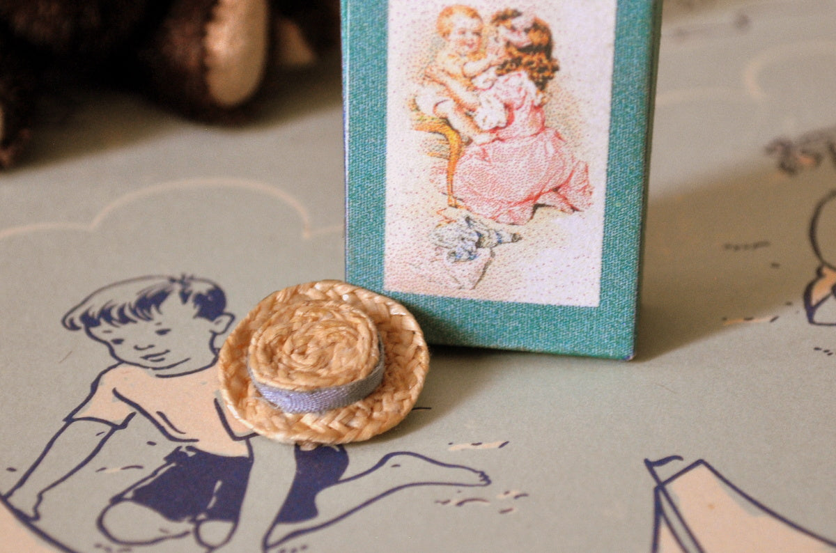 ESTATE TREASURE: Tiny Doll's Doll Straw Hat by Martie's Miniatures