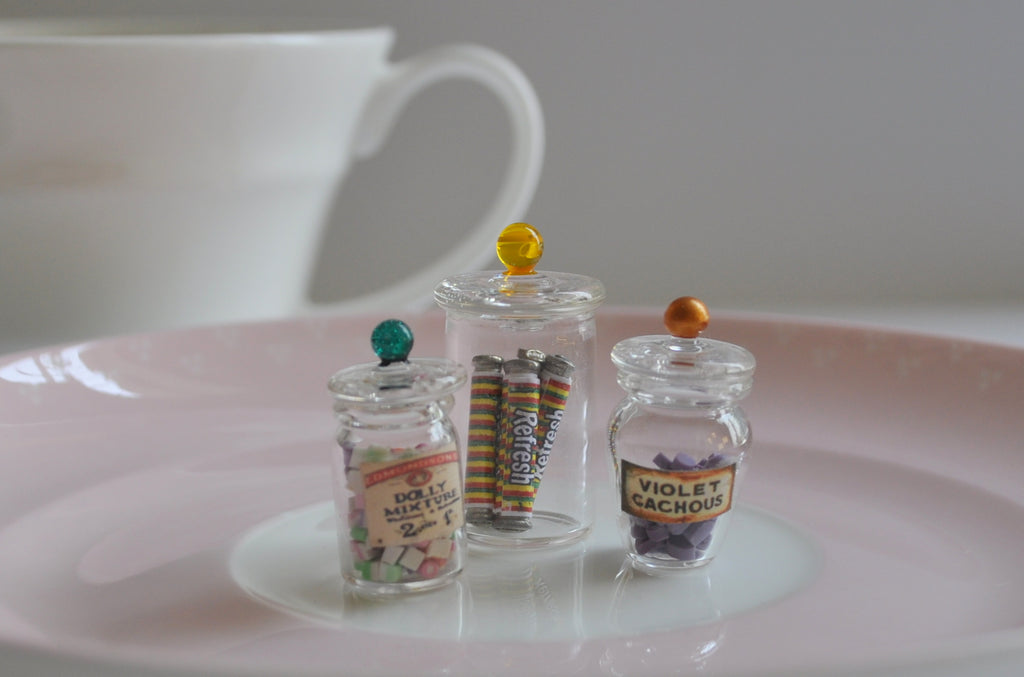 ESTATE TREASURE: Set of Three Candy Filled Glass Jars