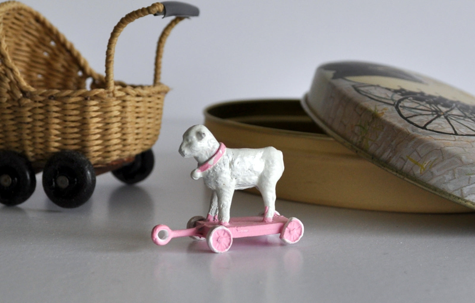 ESTATE TREASURE: Hand Painted Sheep on Non Working Wheels by Katie Arthur